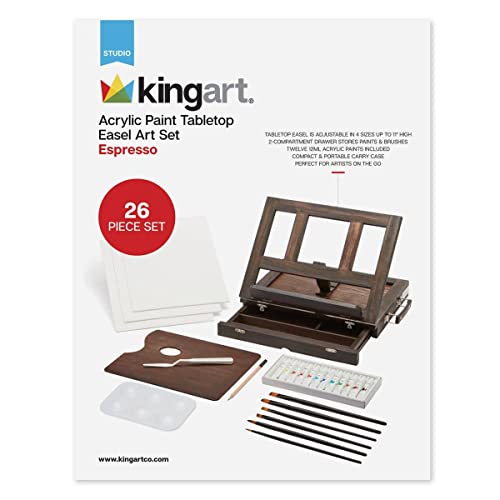 KINGART Studio Acrylic Paint Tabletop Easel Art Set, Set of 26