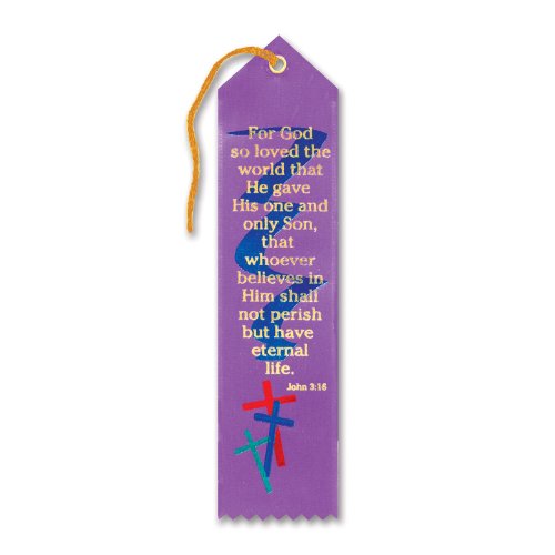 Beistle AR847 For God So Loved The World Religious Quote Fabric Ribbon Bookmark, Purple, 2" x 8"