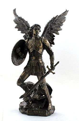 Archangel St. Michael Standing on Demon with Sword & Shield Sculpture