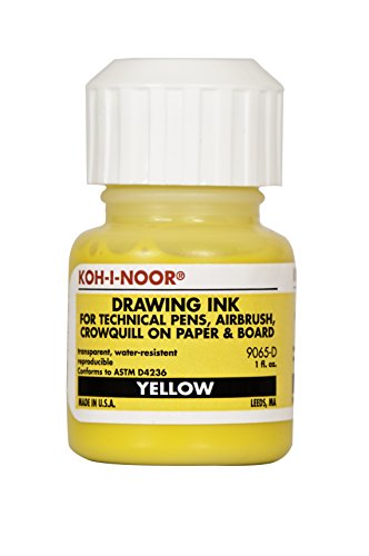 Chartpak Koh-I-Noor Pigment-Based Drawing Ink, 1 Oz. Bottle, Yellow