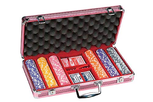 CHH 300 Piece Dice Design Poker Chips in Aluminum Case, Pink Color