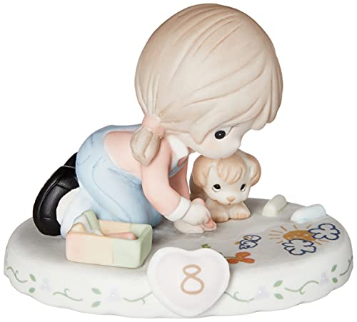 Precious Moments,  Growing In Grace, Age 8, Bisque Porcelain Figurine, Brunette Girl, 154035B