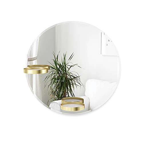 Umbra Perch Wall Mirror with Rubber Frame, Modern Decor for Entryways, Washrooms, Living Rooms, Shelving, Regular, Brass