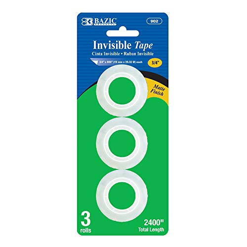 BAZIC 3/4" X 800" Invisible Tape Refill, Matte Finish Adhesive Tapes, for Office Home Supply Decor Photo Gift Tapes (3/Pack), 1-Pack