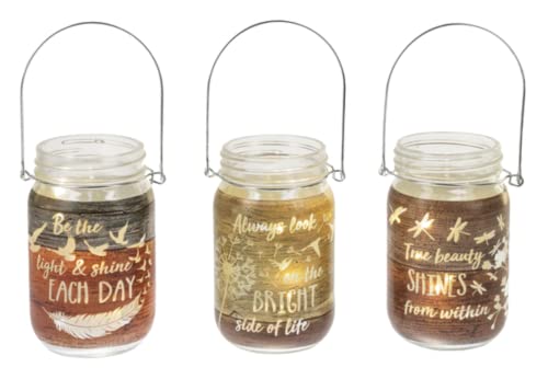 Ganz Follow Your Soul Mason Jar Light Up Decor, Glass, 5.13 Inches Height, Pack of 3, Multicolor