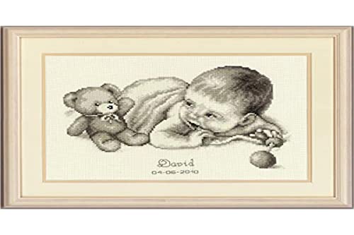 Vervaco 2002/75.197 Baby With Teddy Birth Record Counted Cross Stitch 26x19cm