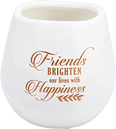 Pavilion - Friends Brighten Our Lives With Happiness - 8 Oz 100% Soy Wax Candle With Cotton Wick In Stoneware Vessel - Fresh Cotton Serenity Scent