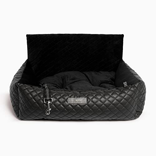 Nandog Pet Gear Luxury Dog Car Seat Bed (Large Black Vegan Leather)