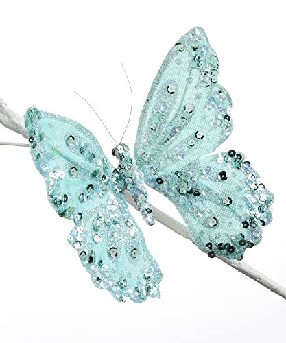 Giftcraft 667007 Butterfly Clip-On Ornament, 7.28-inch Length, Polyester, Plastic and Metal, Blue