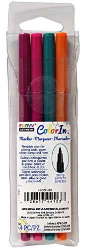 UCHIDA, ColorIn, 4 Piece, Fine Tip Marker Set, Bright Colors