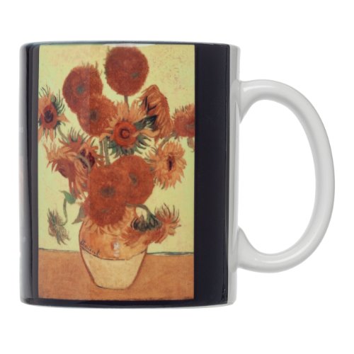 HIC Harold Import Co. HIC Vincent Van Gogh Sunflowers Art Coffee Tea, Fine White Porcelain, 12-Ounces, Set of 4 Mugs, 12 oz, Yellow