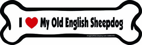 Imagine This Company Bone Car Magnet, I Love My Old English Sheepdog, 2-Inch by 7-Inch
