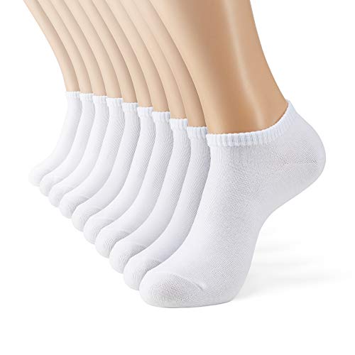 MONFOOT Women's and Men's 10-Pack Thin Cotton Low Cut Ankle Socks White