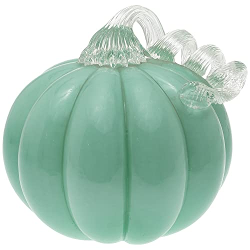 Boston International Pumpkin Fall Autumn Harvest Thanksgiving Tabletop Decorations Hand Blown Glass, Small, Turquoise