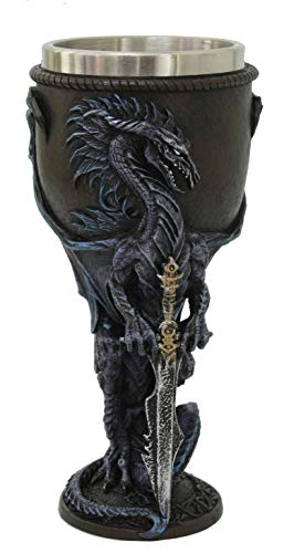 Pacific Trading Stone Blade Winged Dragon with Sword Goblet w/Removable Stainless Stain Inner