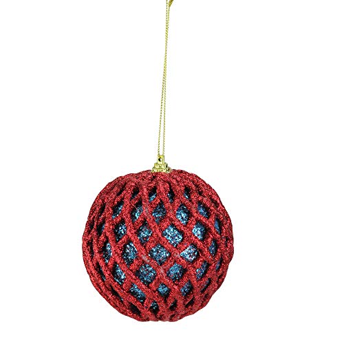 Napco Glittered Red and Blue Shatterproof Christmas Ball Ornament 4.5&