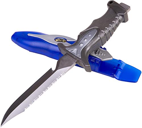 IST K02 Stainless Steel Dual Edge Dive Knife with Quick Release Case (Blue)