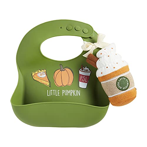 Mud Pie Pumpkin Spice Silicone Bib And Rattle Set, 10 1/4-inch Diameter