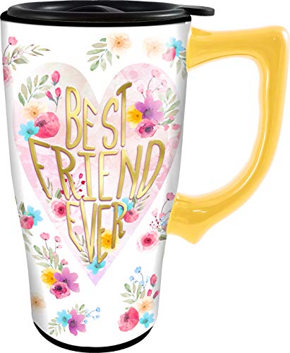 Spoontiques Best Friend Ever Ceramic Travel Mug, 18 oz, Multicolored