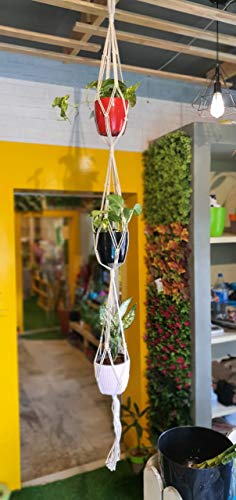 ecofynd Macrame Cotton Plant Hanger [Without Pot] | Rope Flower Pot Holder for Indoor Outdoor Balcony Garden | Home Decor Jute Hanging Basket (Pack of 1 - M15 (Three Tier/79 inches))