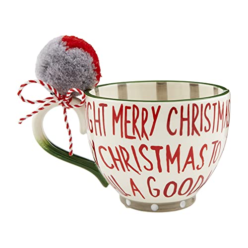 Mud Pie Painted Christmas Mug Pom, 16 oz, Multicolor