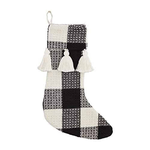 Mud Pie Buffalo Check Tassel Christmas Stocking, 19" x 11.5", Tan
