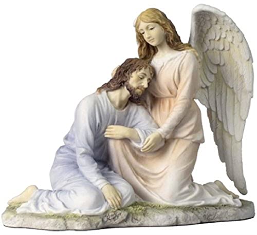Unicorn Studio Guardian Angel Comforting Jesus in the Garden of Gethsemane 9 1/4 Inch Light Color Stone Statue
