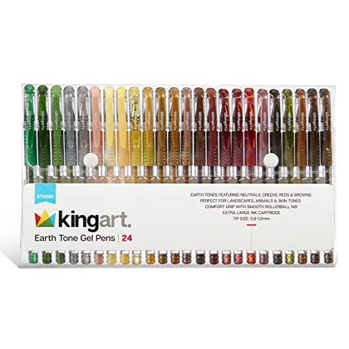 KINGART Soft Grip Earth Tone Gel Pens, XL 2.5mm Ink Cartridge, Set of 24 Unique Colors