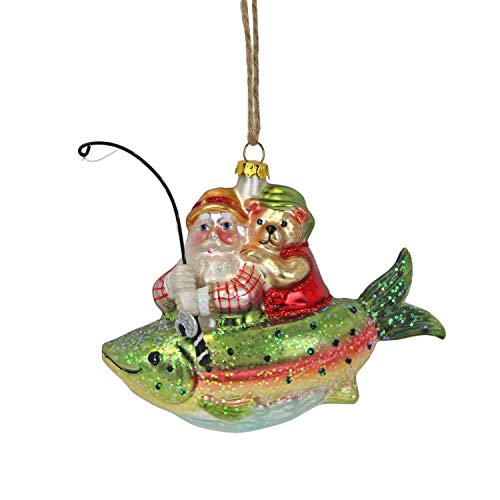 Beachcombers Mercury Glass Santa on Fish Ornament