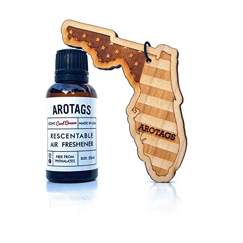 Arotags Florida Patriot Wooden Car Air Freshener - Long Lasting Cool Breeze Scent Diffuses for 365+ Days - Includes Hanging Mirror Diffuser and Fragrance Oil - 100% American Made