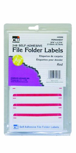 Charles Leonard File Folder Labels, Self-Adhesive, 0.56 x 3.43 Inches, Red, 248-Count Box (45230)