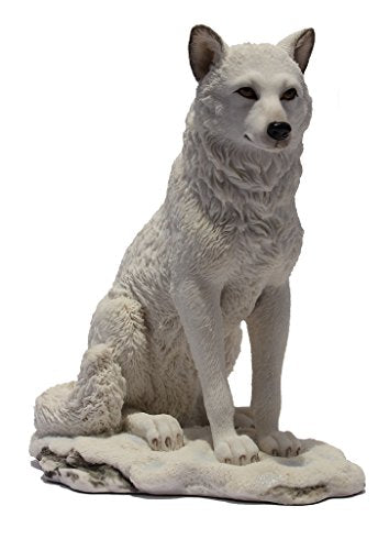 Unicorn Studio 7.75 Inch Wolf Sitting in Snow Decorative Statue Figurine, White