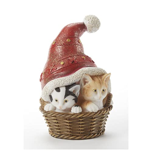 Delton Resin Santa Hat Cats in Basket, 4.30-inch Height