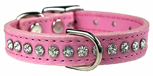 OmniPet Signature Leather 16-Inch Crystal and Leather Dog Collar, Medium, Rose