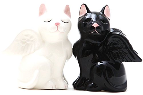 Pacific Trading Giftware 3.5 Inch Black and White Angelic Cats Salt and Pepper Shakers Set