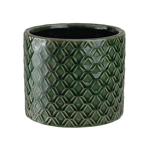 Napco 5.25" Emerald Green With Tan Accents Textured Diamond Pattern Decorative Planter