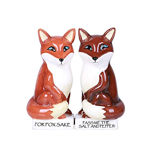Pacific Trading Giftware Hugging Foxes Magnetic Ceramic Salt and Pepper Shakers Set