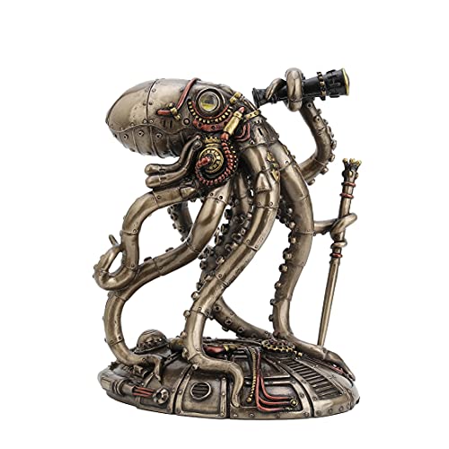 Veronese Design 6 3/4 Inch Tall Steampunk Octopus Space Observer Cold Cast Bronzed Resin Fantasy Collectibles Animals Figurine Space Alien Home Decor