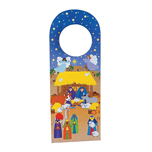 Fun Express - Nativity Doorhanger Sticker Scene for Christmas - Stationery - Stickers - Make - A - Scene (Lrg) - Christmas - 12 Pieces