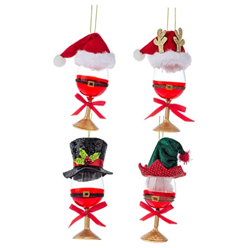 Ganz MX183779 Wine Glass with Holiday Hat Ornaments, 4.50-inch Height, Glass and Polyester, Set of 4