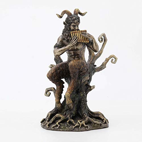 Unicorn Studio Veronese Design 9 1/2 Inch Pan Playing Flute Cold Cast Resin Bronze Finish Statue Home Decor
