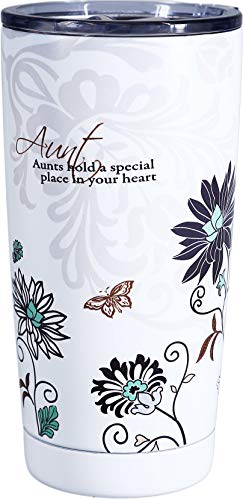 Pavilion - Aunt - 20 Oz Floral Double-Walled Stainless Steel & Plastic Travel Coffee Cup Mug With BPA-Free Slide Open Lid