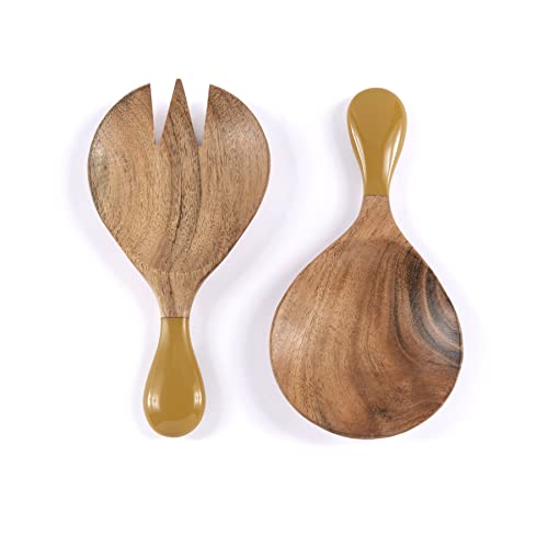 Samba Wood Salad Tossers with Yellow Resin Handle - Shiraleah