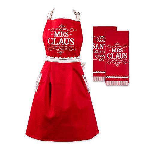DII Design North Pole Holiday Chef Collection, Apron/Dishtowel Set, Mrs. Claus Set, 3 Count