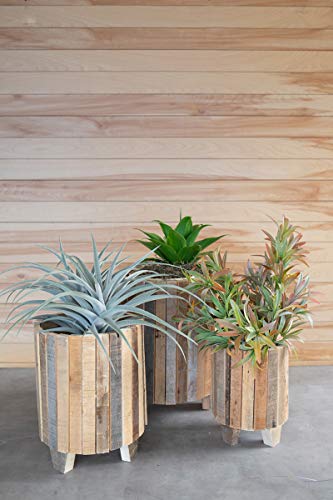 KALALOU CLNR1010 Set of Three Natural Recycled Wood Round PLANTERS