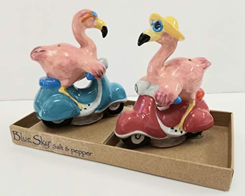 Blue Sky Clayworks Flamingo Scooter Salt Pepper Shakers