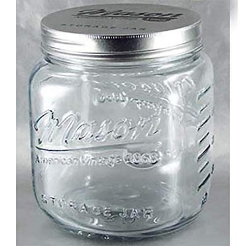 Grant Howard 51091 102 Ounce Classic Wide Mouthed Embossed Glass Mason Storage Jar Storage Container with Airtight Screw On Closing Lid