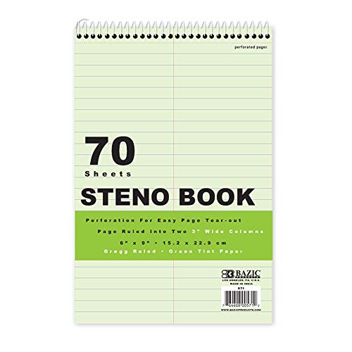 BAZIC 80 Ct. 6" X 9" Green Tint Gregg Ruled Steno Book