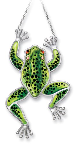 Amia 7700 Green and Black Frog Suncatcher, Hand-painted Glass, 12-Inch L by 6-1/2-Inch W in Vertical Look, 10-Inch L by 9-Inch W in Horizontal Look