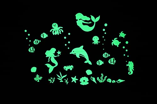 GLOPLAY Under The Sea Series (53pcs/Pack), Glow in The Dark Educational Wall Stickers, The Eco-Friendly and Brightest Wall Stickers for Ceiling, Bathtime, Bedroom, Decor, Party, Made in Japan